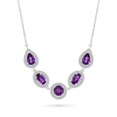 Amethyst and Created White Sapphire Sterling Silver Necklace 1