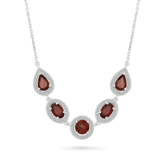 Garnet and Created White Sapphire Sterling Silver Necklace 1