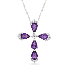 Amethyst and Created White Sapphire Cross Sterling Silver Pendant Necklace 1