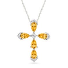 Citrine and Created White Sapphire Cross Sterling Silver Pendant Necklace 1