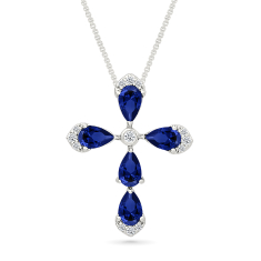 Created Blue Sapphire and Created White Sapphire Cross Sterling Silver Pendant Necklace 1