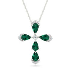 Created Emerald and Created White Sapphire Cross Sterling Silver Pendant Necklace 1