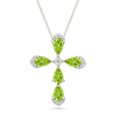 Peridot and Created White Sapphire Cross Sterling Silver Pendant Necklace 1