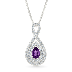 Amethyst and Created White Sapphire Sterling Silver Pendant Necklace 1