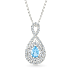Blue Topaz and Created White Sapphire Sterling Silver Pendant Necklace 1