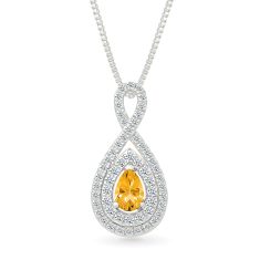 Citrine and Created White Sapphire Sterling Silver Pendant Necklace 1