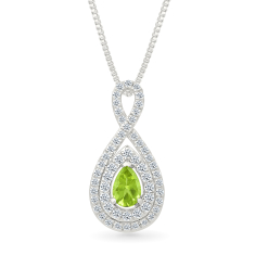 Peridot and Created White Sapphire Sterling Silver Pendant Necklace 1
