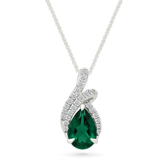 Created Emerald and Created White Sapphire Sterling Silver Pendant Necklace 1