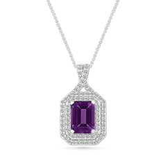 Amethyst and Created White Sapphire Sterling Silver Pendant Necklace 1