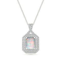 Created Opal and Created White Sapphire Sterling Silver Pendant Necklace 1