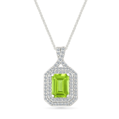 Peridot and Created White Sapphire Sterling Silver Pendant Necklace 1