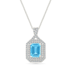 Blue Topaz and Created White Sapphire Sterling Silver Pendant Necklace 1