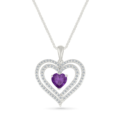 Amethyst and Created White Sapphire Heart Sterling Silver Pendant Necklace 1