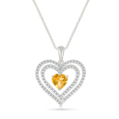 Citrine and Created White Sapphire Heart Sterling Silver Pendant Necklace 1