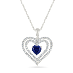 Created Blue Sapphire and Created White Sapphire Heart Sterling Silver Pendant Necklace 1