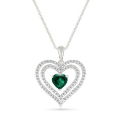 Created Emerald and Created White Sapphire Heart Sterling Silver Pendant Necklace 1
