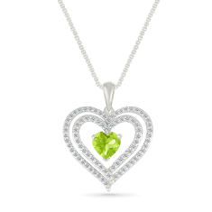 Peridot and Created White Sapphire Heart Sterling Silver Pendant Necklace 1