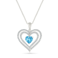 Blue Topaz and Created White Sapphire Heart Sterling Silver Pendant Necklace 1