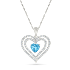 Blue Topaz and Created White Sapphire 10k White Gold Heart Pendant Necklace 1