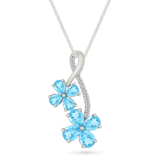 Blue Topaz and Created White Sapphire Flowers Sterling Silver Pendant Necklace 1