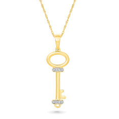 1/20ctw Diamond 10k Yellow Gold Key Pendant Necklace 1
