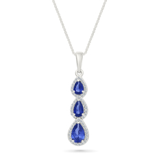 Created Blue Sapphire and Created White Sapphire Sterling Silver Three-Stone Pendant Necklace 1