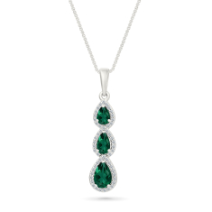 Created Emerald and Created White Sapphire Sterling Silver Three-Stone Pendant Necklace 1