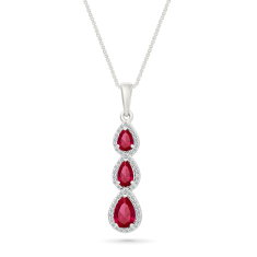 Created Ruby and Created White Sapphire Sterling Silver Three-Stone Pendant Necklace 1