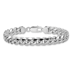 Sterling Silver 8.5mm Domed Curb Side Diamond-Cut Chain Bracelet 1