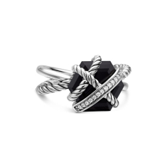 David Yurman Cable Wrap Ring in Sterling Silver with Black Onyx and Pave Diamonds 1