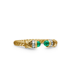 David Yurman Petite Helena Ring in 18K Yellow Gold with Emeralds and Diamonds, 2.5mm 1