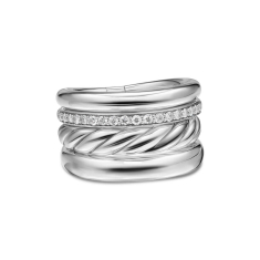David Yurman DY Mercer Four Row Ring in Sterling Silver with Diamonds, 13.8mm 1