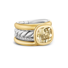 David Yurman DY Mercer Four Row Stone Ring in Sterling Silver with 18K Yellow Gold, Champagne Citrine and Diamonds, 14mm 1