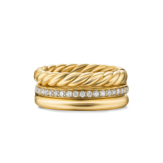 David Yurman DY Mercer Three Row Ring in 18K Yellow Gold with Diamonds, 8.9mm 1
