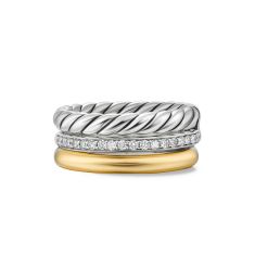 David Yurman DY Mercer Three Row Ring in Sterling Silver with 18K Yellow Gold and Diamonds, 8.9mm 1
