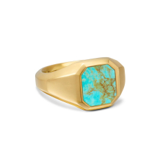 Men's David Yurman Streamline Signet Ring in 18K Yellow Gold with Turquoise, 14mm 1