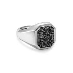 Men's David Yurman Streamline Signet Ring in Sterling Silver with Black Diamonds, 18mm 1