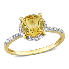 Citrine and 1/20ctw Diamond Halo Yellow Gold Ring 1