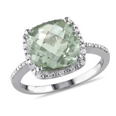 Cushion Green Amethyst and 1/10ctw Diamond Cocktail Ring 1