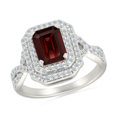 Garnet and Created White Sapphire Sterling Silver Ring 1