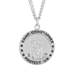 Men's Sterling Silver Round St. Christopher Pendant Necklace 1