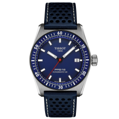 Tissot PR516 Powermatic 80 Blue Dial Blue Leather Strap Watch 38mm - T1494071604100 1