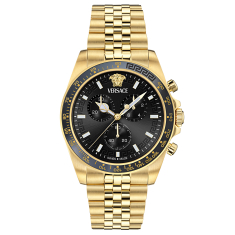 Versace Greca Chrono Black Sunray Dial IP Yellow Gold Bracelet Watch 43mm - VE0H00525 1