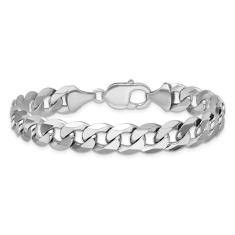 14k White Gold 9.5mm Beveled Curb Chain Bracelet 1