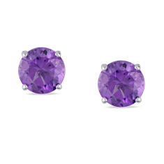 Amethyst Round Solitaire Stud Earrings 1