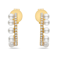 Bassali Freshwater Cultured Pearl and 1/10ctw Diamond Yellow Gold Hoop Earrings 1