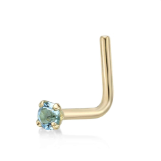 Blue Swarovski Crystal 14k Yellow Gold Stud L-Shaped Nose Ring - 20 Gauge 1