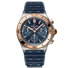 Breitling Chronomat B01 42 Stainless Steel and Red Gold Blue Dial Rubber Strap Watch 42mm - UB0134101C1S1 1