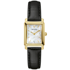 Bulova Sutton Mother-of-Pearl Diamond Accent Dial Black Leather Strap Watch 21mm - 97P166 1