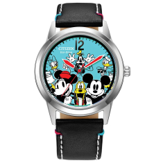 Citizen Eco-Drive Disney Mickey Mouse and Friends Sensational Six Leather Strap Watch 40mm - AW1235-06W 1